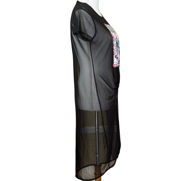 Black sheer tunic, queen graphic, Y2K, alternative, edgy, grunge, statement - Picture 4 of 5